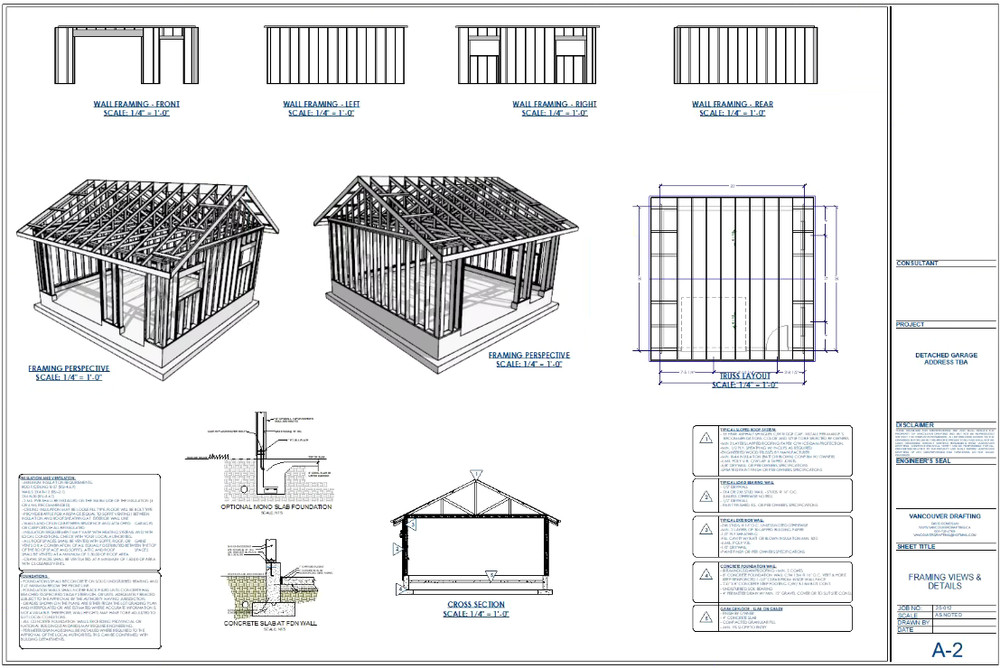 Double Car / 2 Car Garage Plan / Architectural Blueprints - 20 x 20