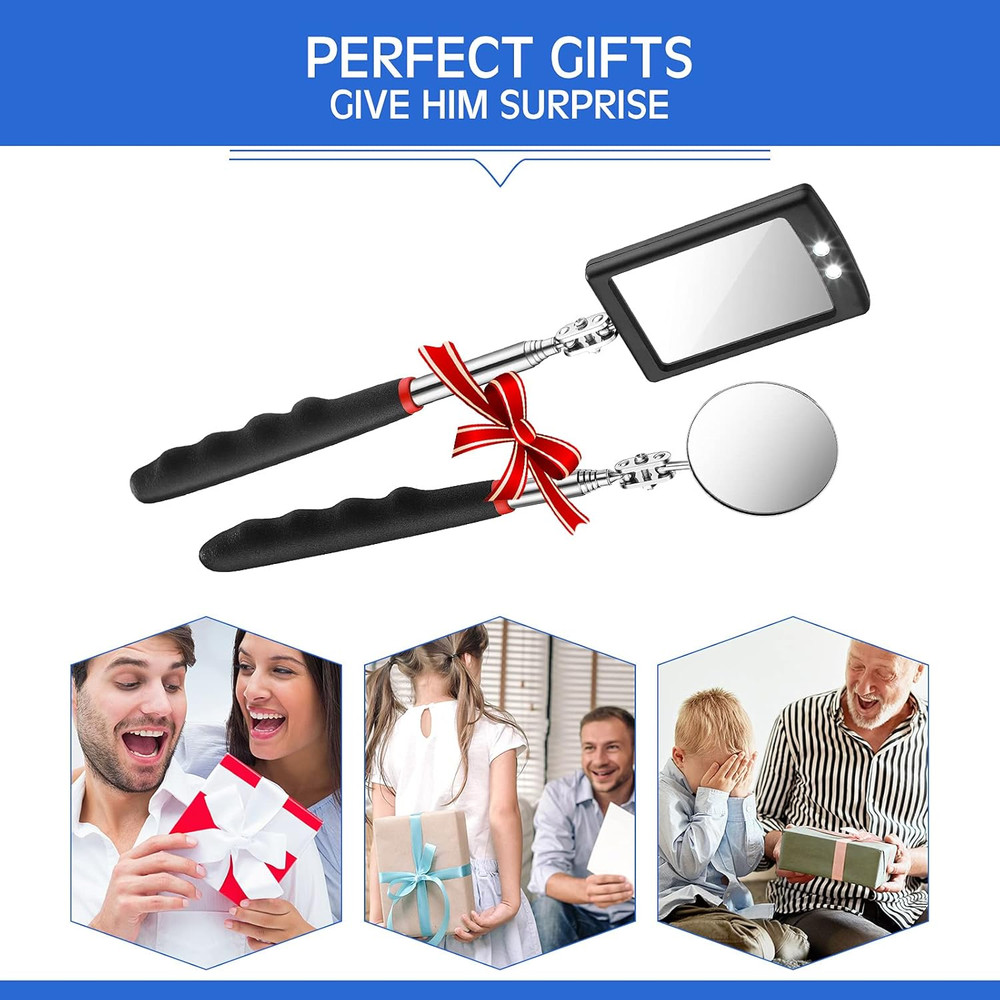 2 Pieces Lighted Telescoping Inspection Mirror Flexible Retractable...