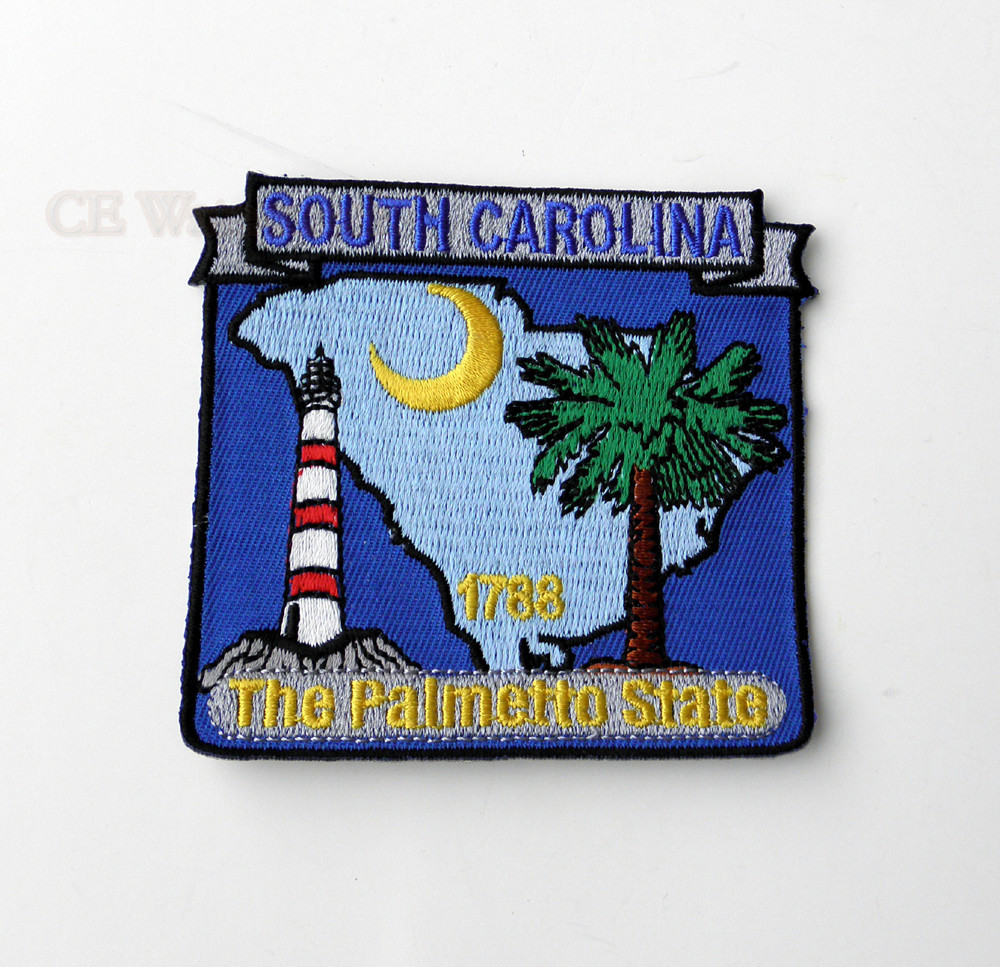 US SOUTH CAROLINA STATE NAME MAP EMBROIDERED PATCH 3 x 2