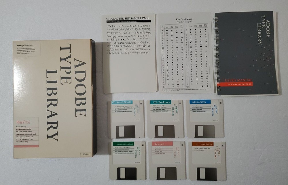 Vintage - Adobe Type Library - Apple Macintosh - 6 Floppy Disk Set - 1989 Fonts