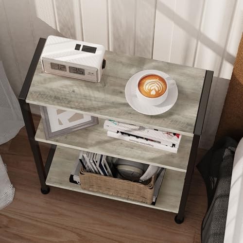 3-Tier Side Table Set of Small End Table, Sofa Side Table for Narrow 2 Greige