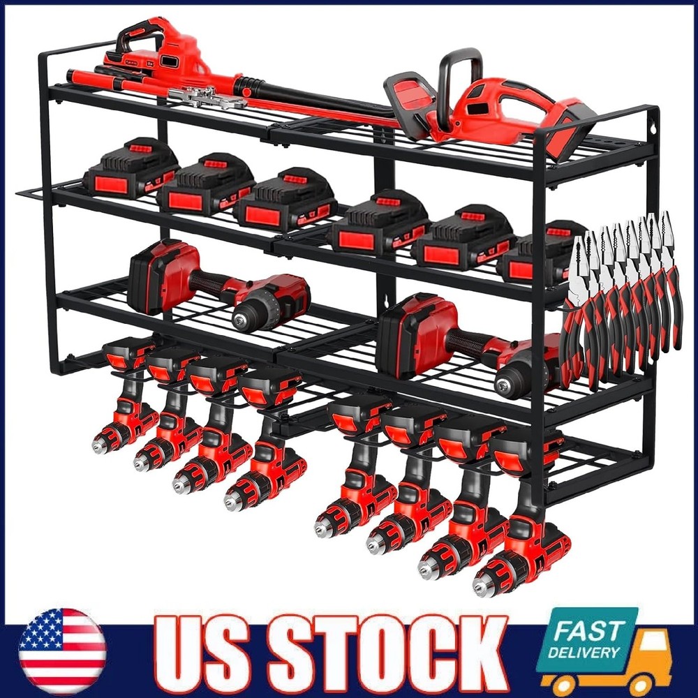 Heavy Duty Power Tool Organizer Wall Mount, 4-Layer Drill Storage Shelf Garage