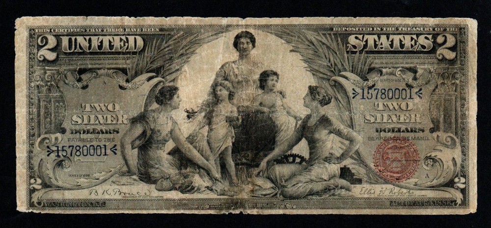 1896 $2 POPULAR EDUCATIONAL Series LARGE Size VF Silver Certificate!