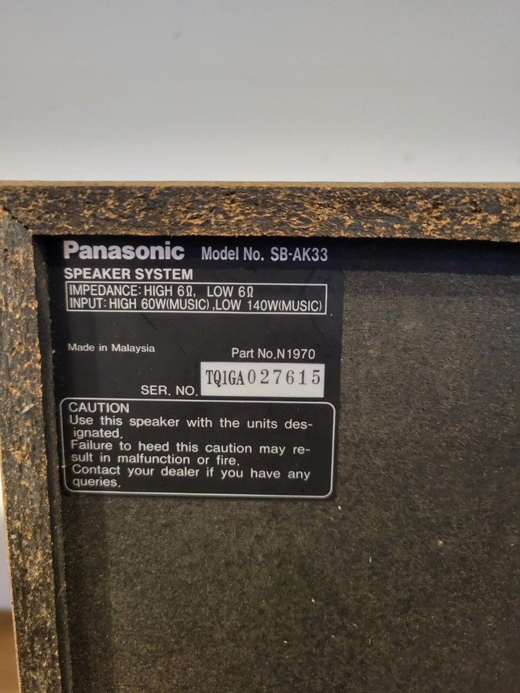 Panasonic SB-AK33 Speaker System Set Right and Left Matching Subwoofer Speakers
