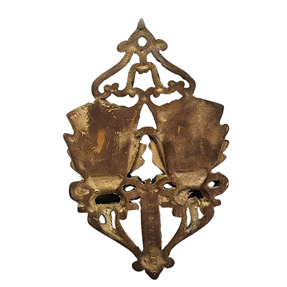 Antique Victorian Brass Double Pocket Match Holder