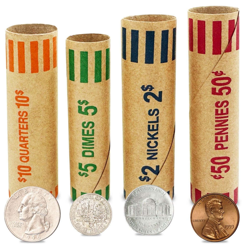 128 Pcs Preformed Coin Wrappers Rolls — Assorted Heavy Duty Rolls Wrappers fo...