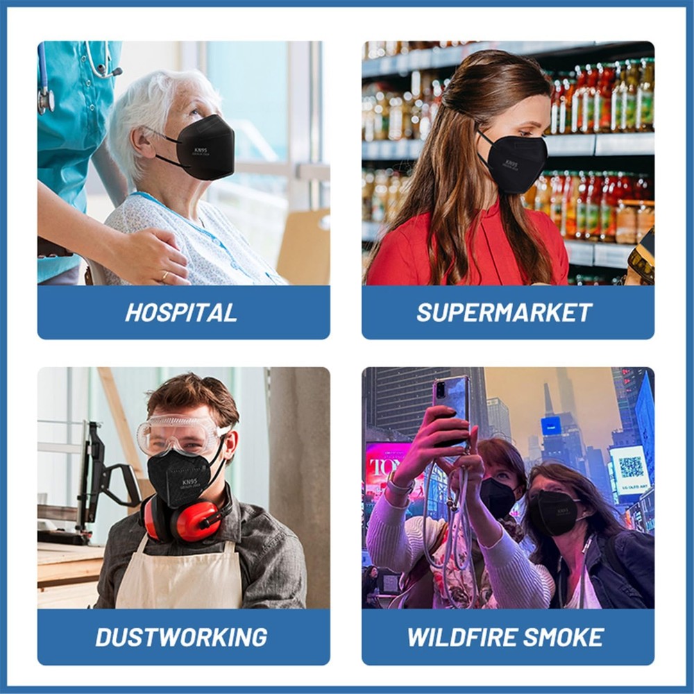KN95 Face Masks Black Adults - 100 Pack Disposable Masks Comfortable 5-Layer ...