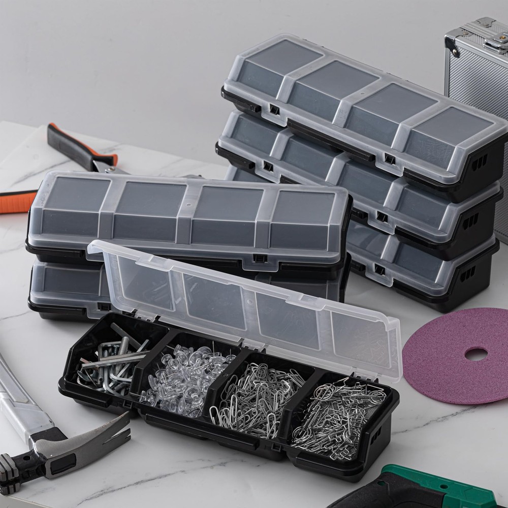 Hushee 6-Pack Stackable Small Parts Organizer Box with Dividers and Lid