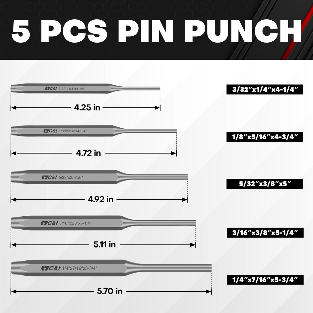 C&T 16-Piece Punch and Chisel Set with Storage Pouch, Including