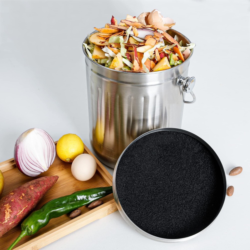 16 Pack Compost Bin Charcoal Filter Replacements 7.25in for Kitchen Pail