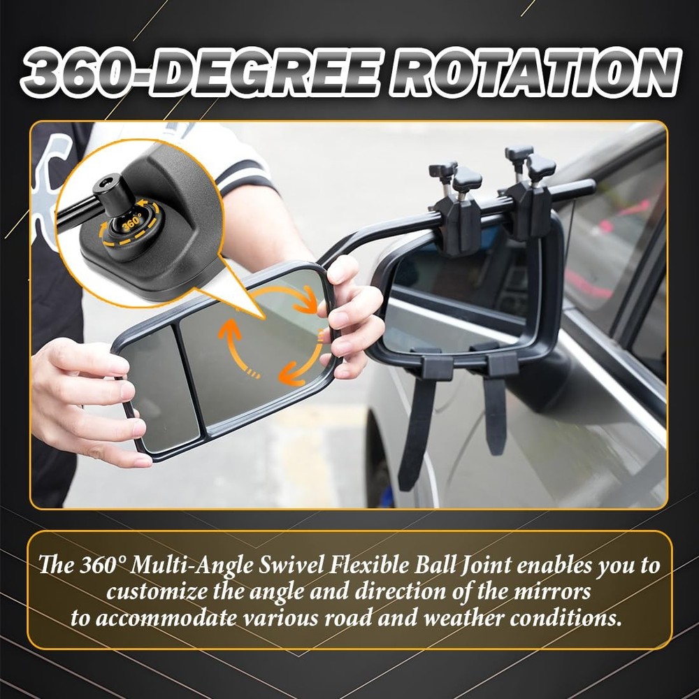 2-Pack Universal Clip-On Towing Mirror Extensions 360° Adjustable Convex