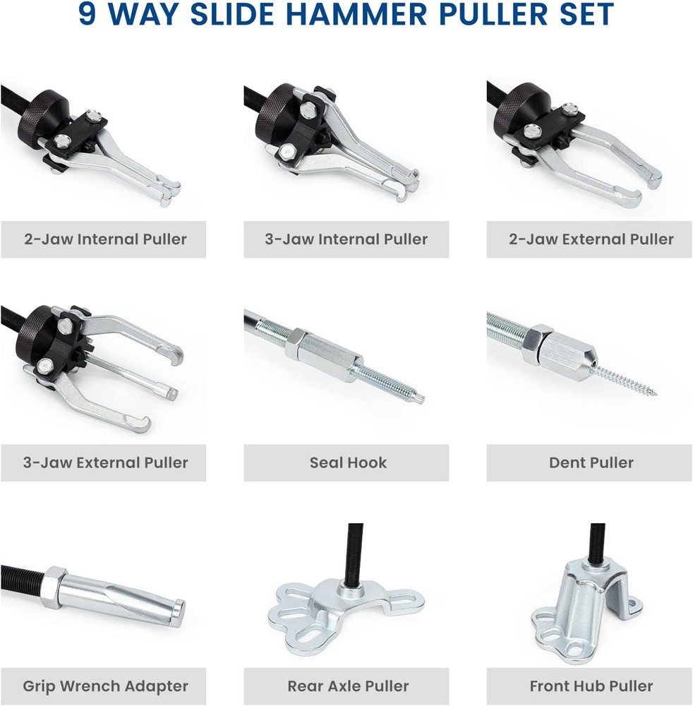 8PC Rear Axle Bearing Seal Removal Tool Slide Hammer Puller Set with Adapters