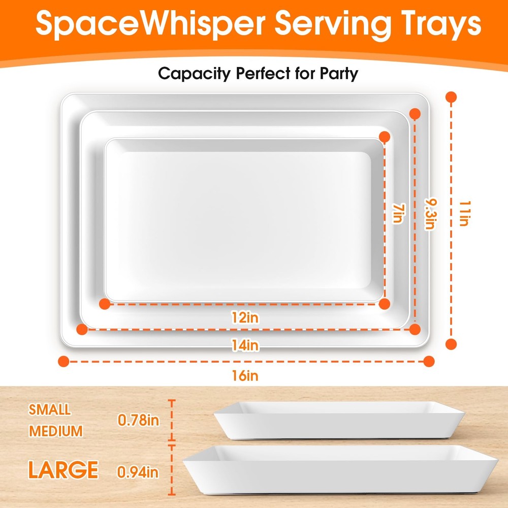 SpaceWhisper 3 Pack Serving Tray, Serving Platters for Snacks, Fruit, Cookies, D
