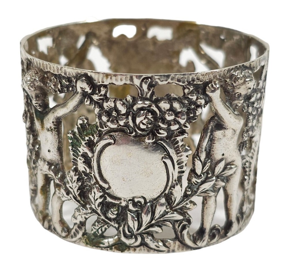 Antique .800 Silver Cherub Repousse Napkin Ring
