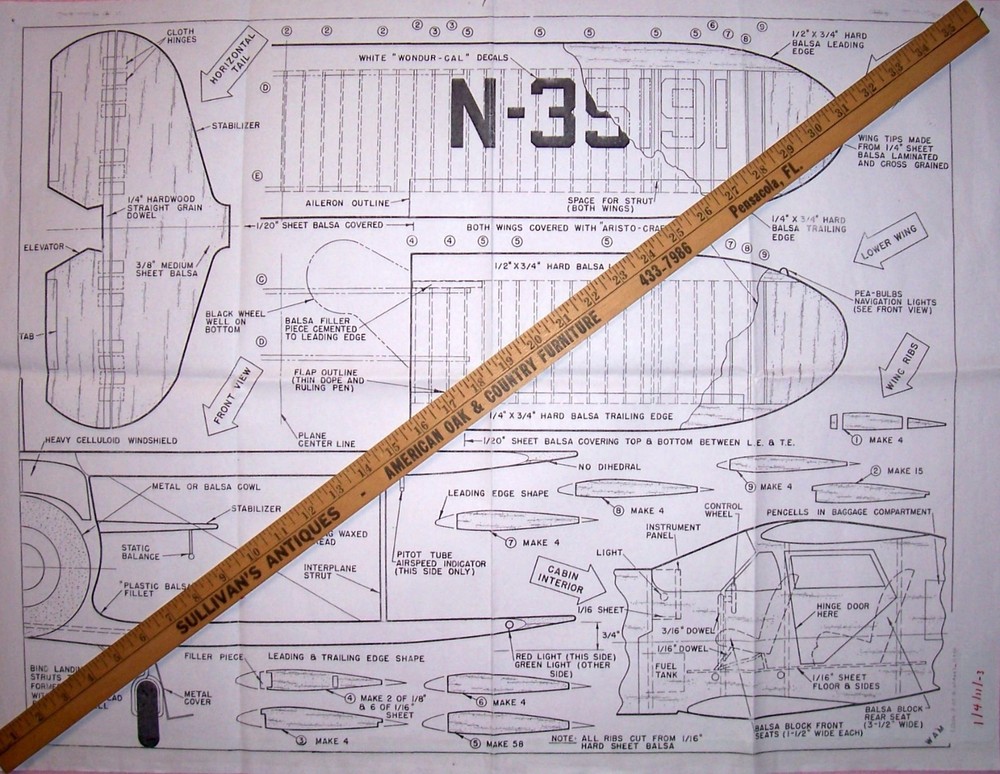 BEECH STAGGERWING G17S PLAN + CONSTRUCTION ARTICLE for 32" UC Model Airplane