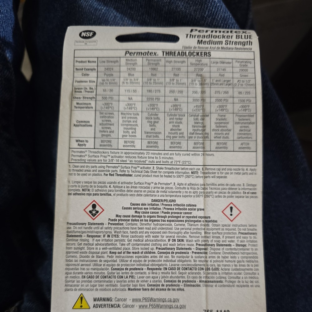 Permatex Threadlocker Blue 6ml Liquid Glue