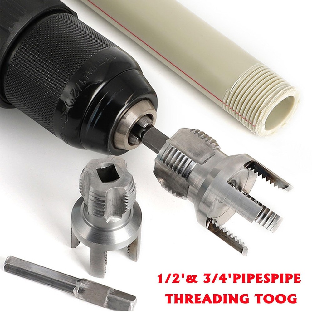 3PCS PVC Pipe Threader Kit 1/2 3/4 1 Inch NPT Drill Compatible Threading Tool