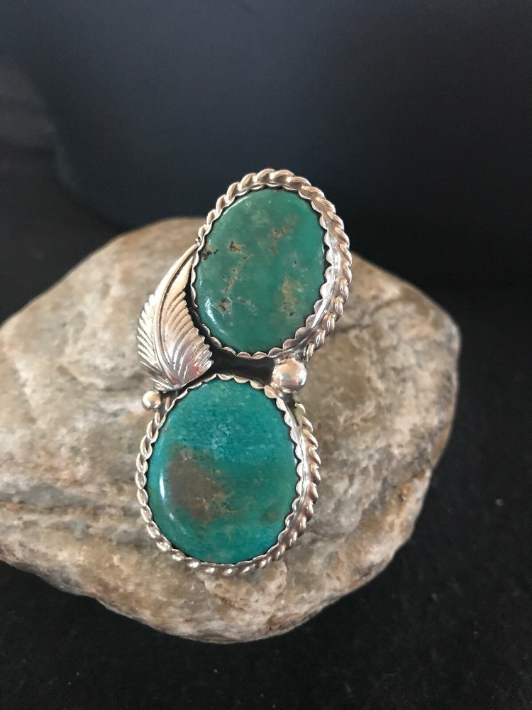 Apache Turquoise Navajo Sterling Silver Native American Ring Size 7 02891