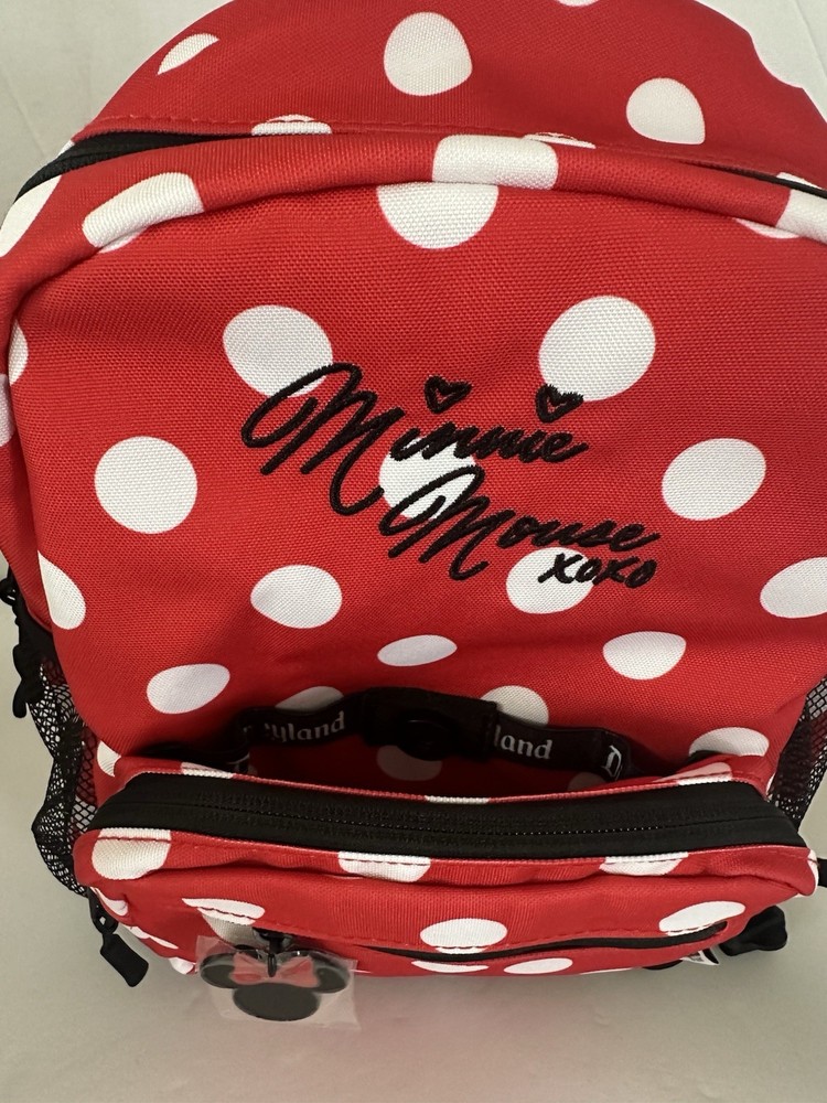 Disney Parks Minnie Mouse Red Polka Dot Backpack Polyester Bow Mesh Pockets