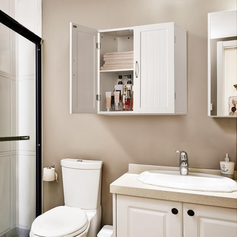 Yaheetech Bathroom Wall Cabinet, Kitchen Storage Cupboard Cabinet with 2 Doors