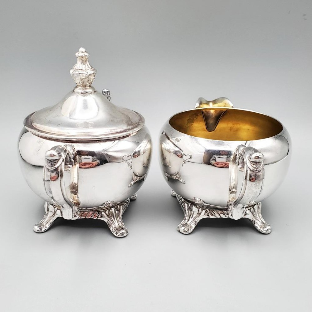 Acanthus Footed Sugar Bowl & Cream Pitcher Set Gilded Interior