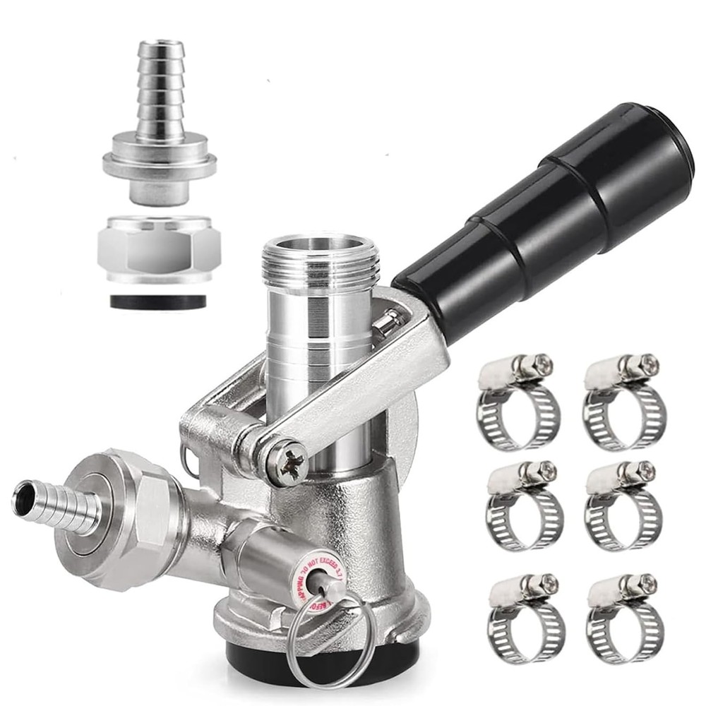 Stainless Steel Keg Coupler, Sankey D Keg Coupler with 6 Hose Clamps Keg Tap ...