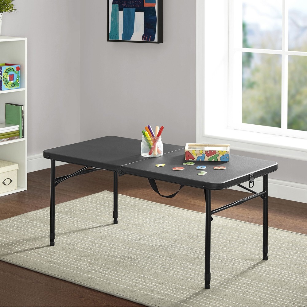 Mainstays 40" Plastic Adjustable Height Fold-in-Half Folding Table, Rich Black