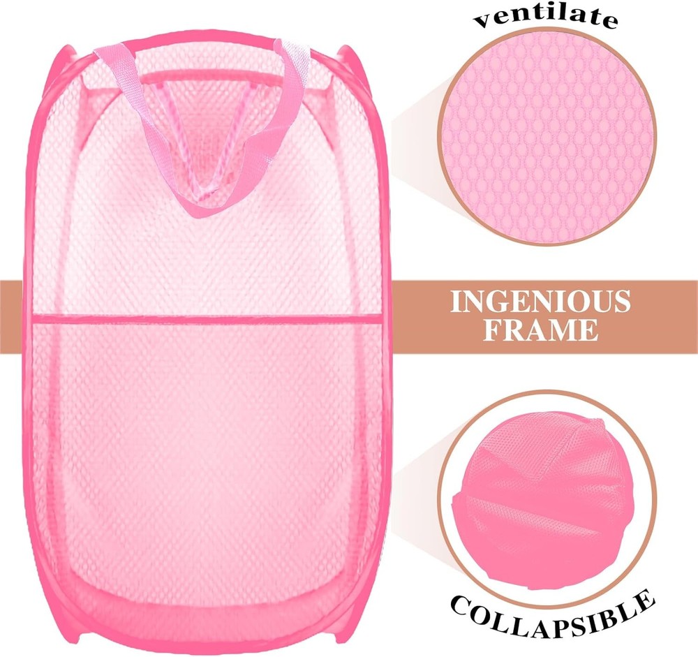 Collapsible Pop Up Laundry Hamper, Extra Large Mesh Foldable Laundry Basket Bag,