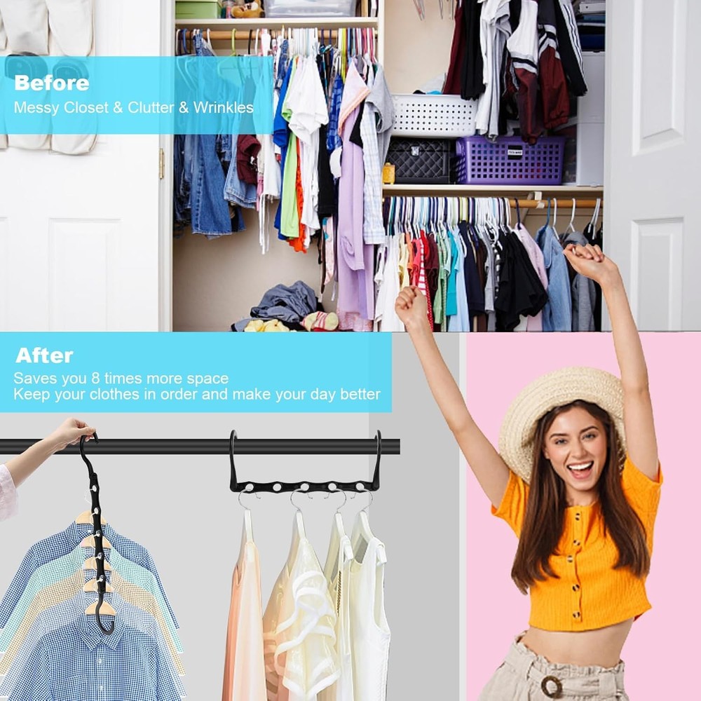 DUCOO Closet Hangers Space Saving Black 10 Pack