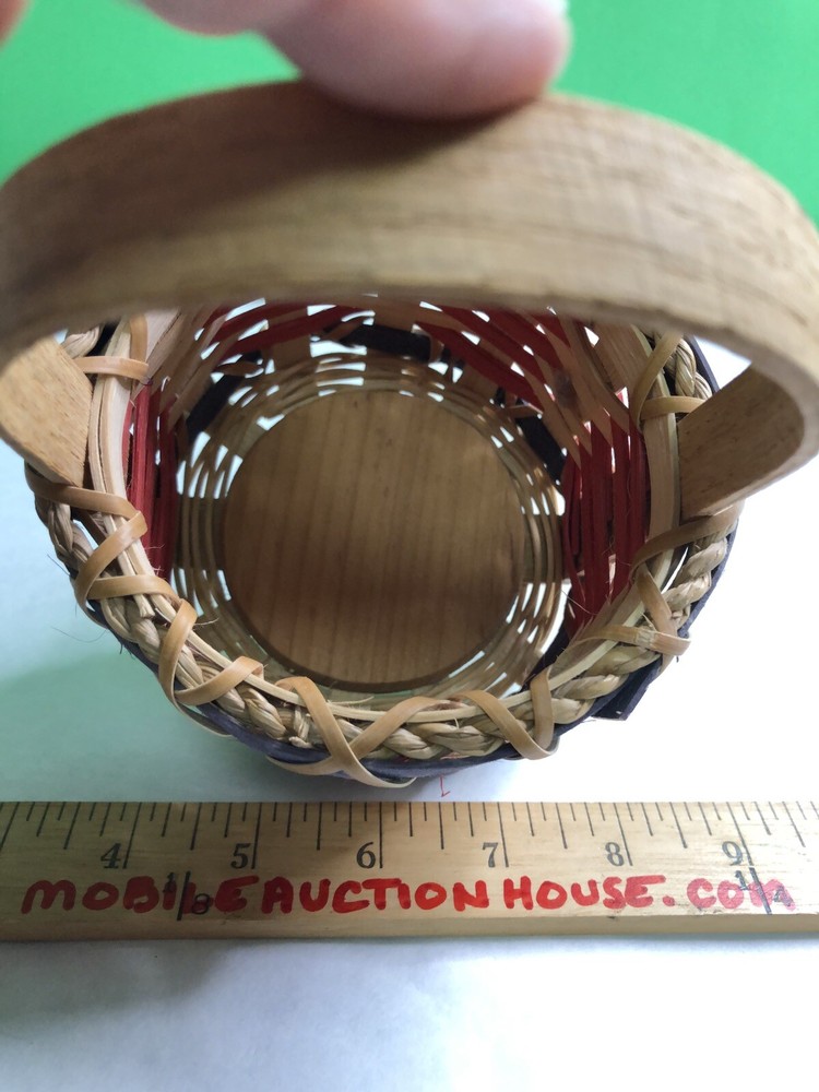 Set 3 Round Handled Woven Baskets Wood Nesting Large Medium Small Signed 2001