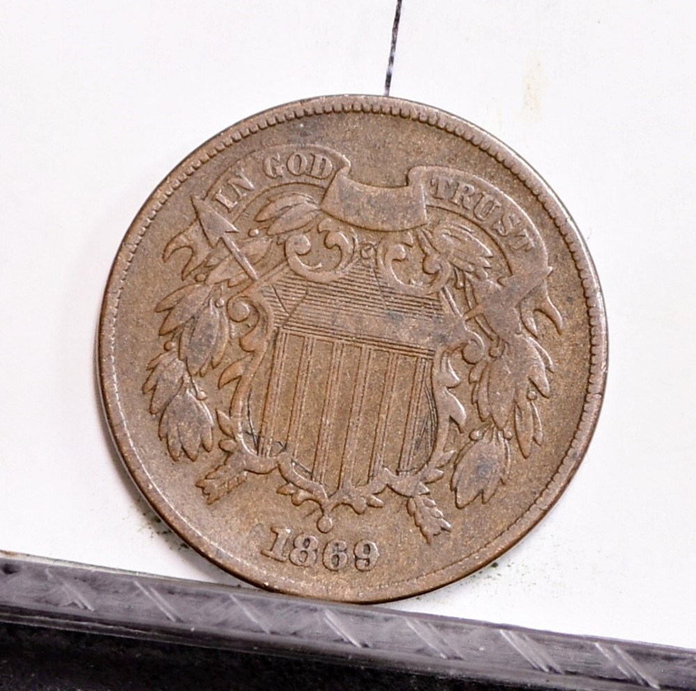 1869 Two Cent Piece - Fine Details, Reverse Graffiti (#57187-L)