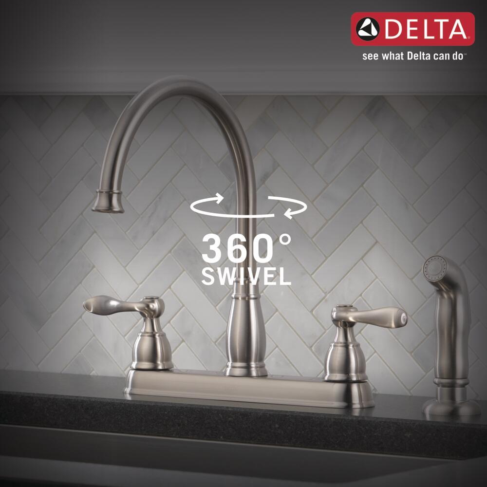 Delta Windemere Two Handle Kitchen Faucet Stainless-Certified Refurbished