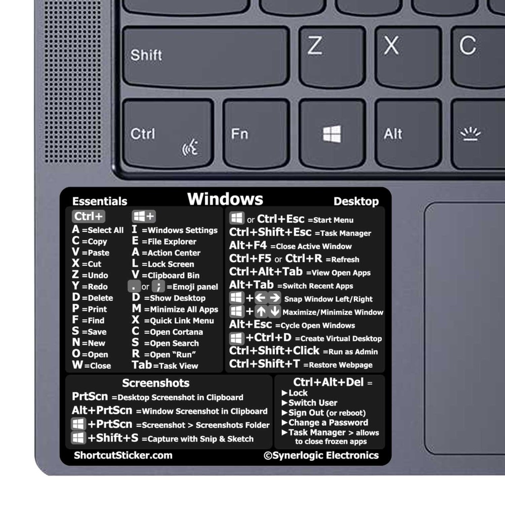SYNERLOGIC Black Windows Reference Guide Keyboard Shortcuts Vinyl Sticker