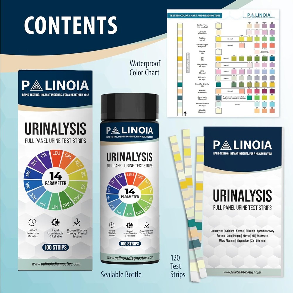 14-in-1 Urine Test Strips Full Panel, 100 Count, Urinalysis Testing for General