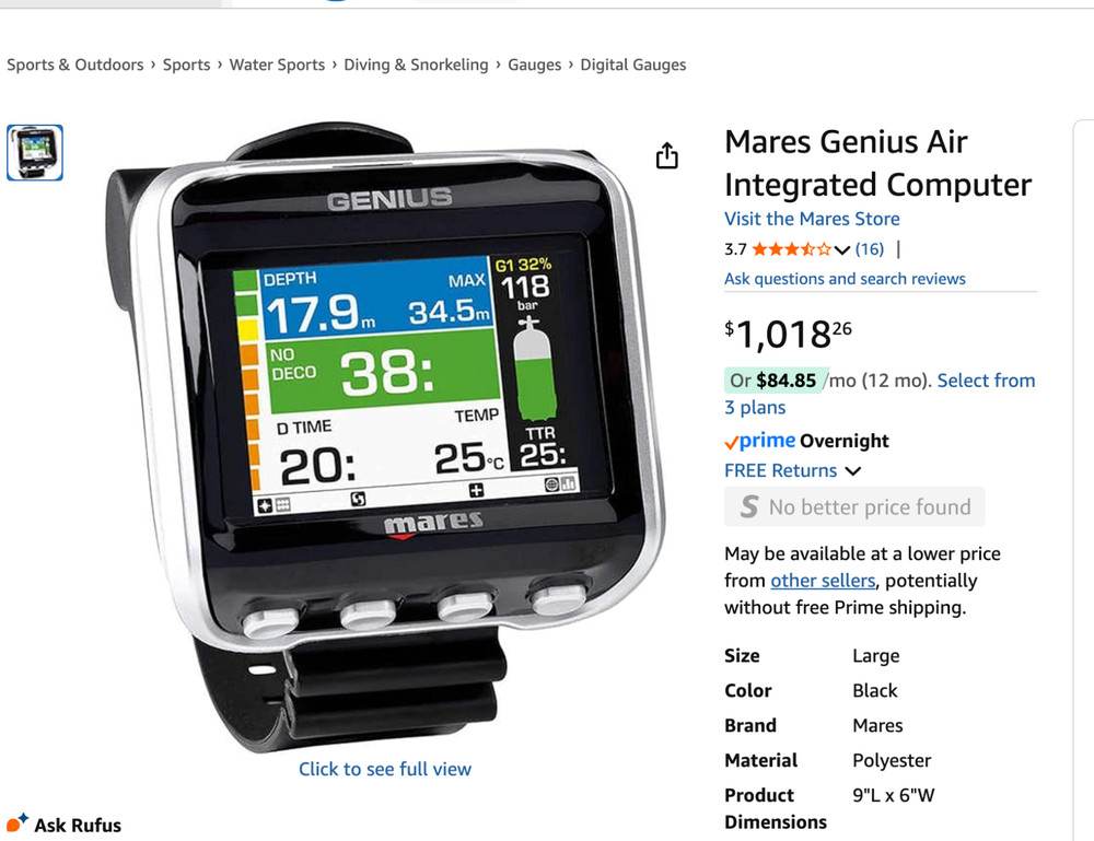 Mares GENIUS Color tech dive computer (black) with TWO Mares Transmitters!