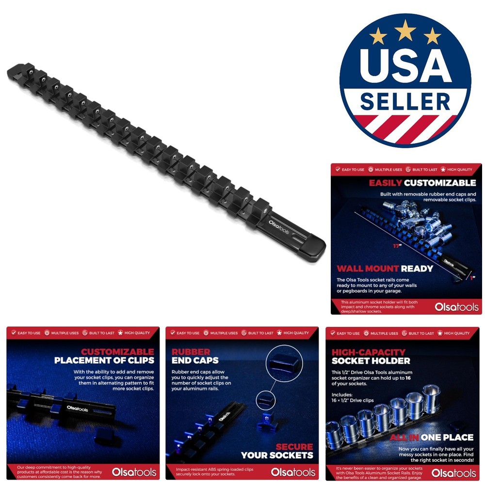 Spring-Loaded Socket Organizer Rail - Hold 16 Sockets Securely - 1/2-Inch Drive