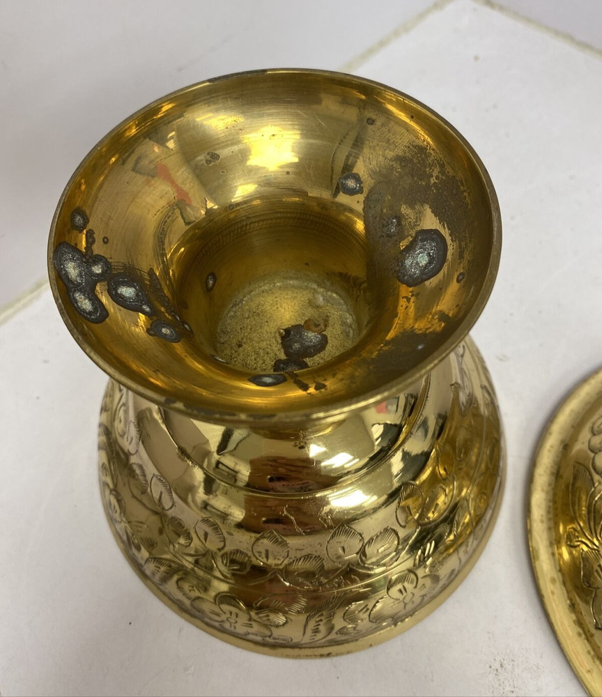 Vintage Brass Etched Bowl Dish Urn