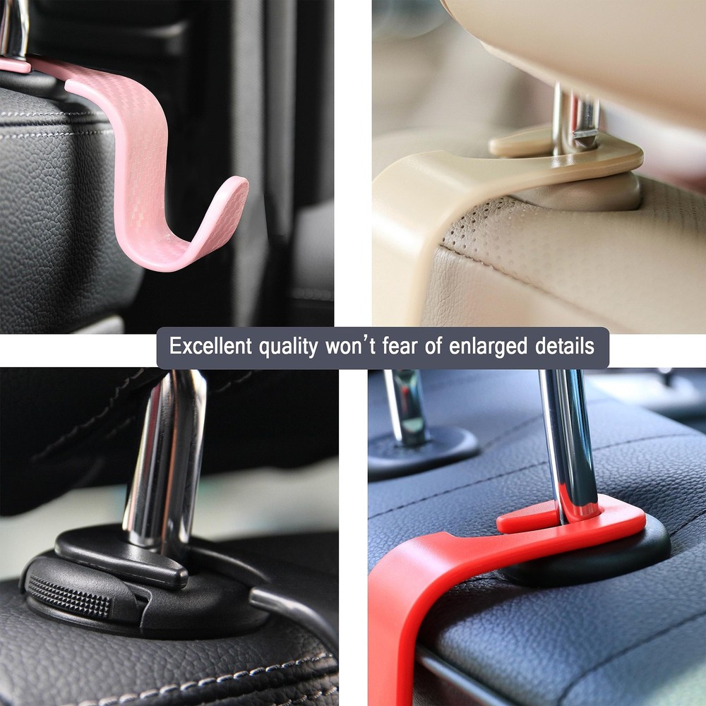 Amooca Car Seat Headrest Hook 4 Pack Hanger Storage Organizer Universal Black