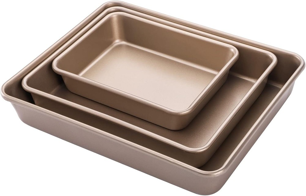 Deep Baking Pan Set (3 Piece Set), Oven Use Nonstick Rectangular Cake Baking Pan