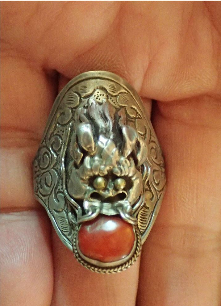 Sterling Silver Dragon with Amber Ring Sz 12.25
