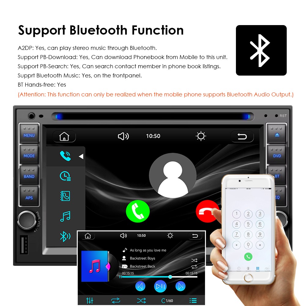 Touch Screen 6.2" 2 Din USB/SD/AUX Stereo Bluetooth Remote control DVD/CD Player