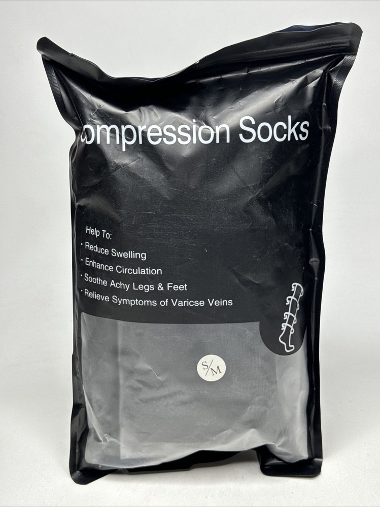 MIRACLE Socks COMPRESSION BLACK 2 Pack Unisex Size Small S/M