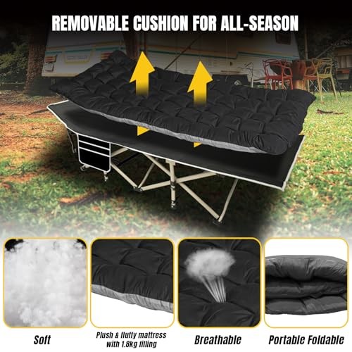 Folding Camping Cot for Adults,600LBS Max Load,28" Wide Sleeping Cot Black