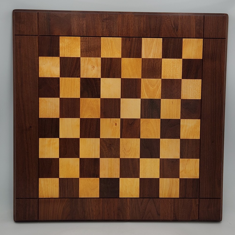 Vtg Drueke 21" Solid Walnut/Maple Chess Board 2" Squares Restored Two Sided 7lbs