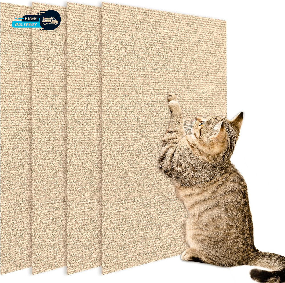 4 Pack Cat Scratch Mats 24”X16”, Self-Adhesive Trimmable Cat Scratching