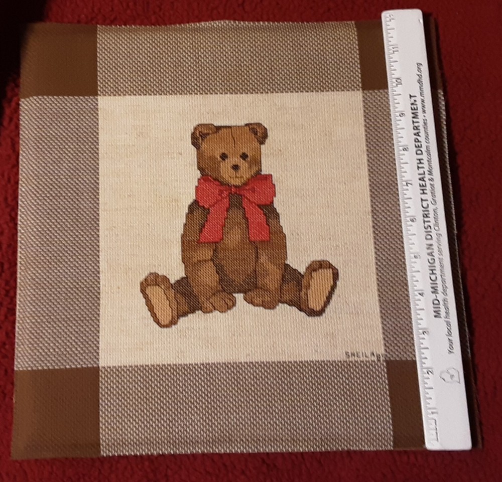Finished Unframed Cross Stitch Teddy Bear