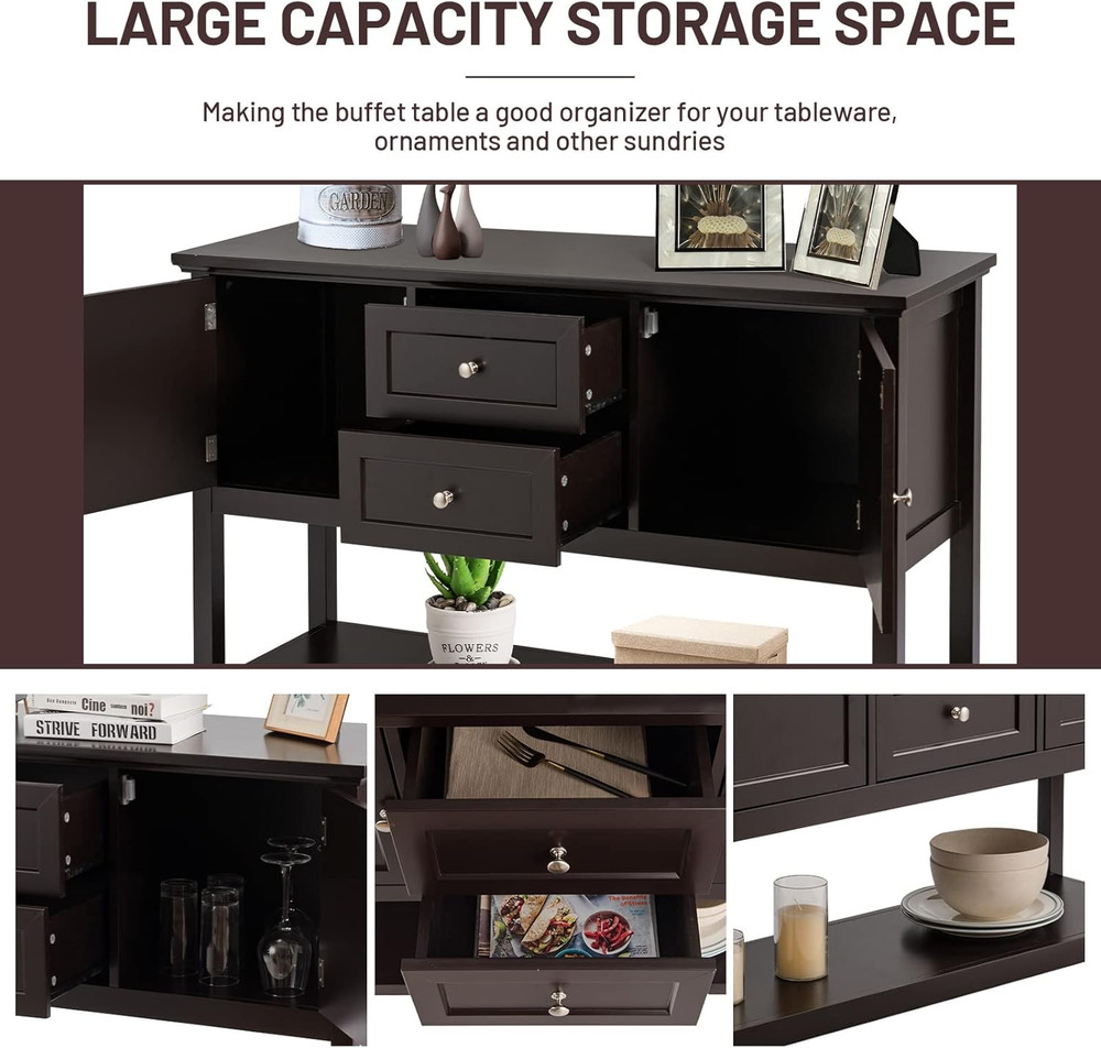 Buffet Sideboard, with 2 Wood Storage Drawers & Open Shelf, Console Table for Li