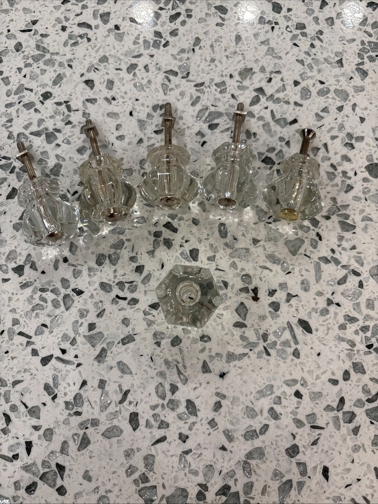 Vintage Clear Glass Knobs Lot 6x Pristine