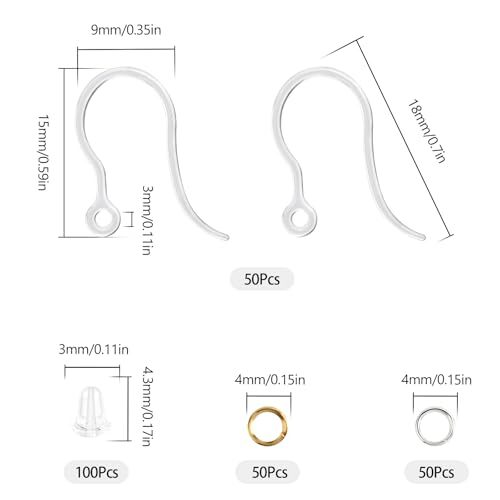 50Pcs Clear Plastic Earring Hooks - Non-Allergenic Plastic Earrings, Plastic