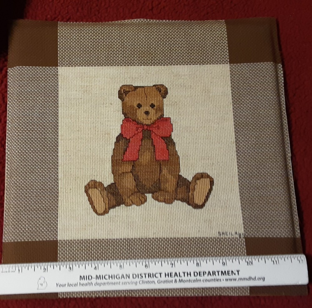 Finished Unframed Cross Stitch Teddy Bear